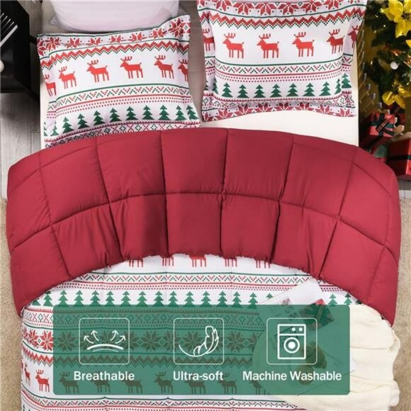 King Size Comforter Set with Christmas Reindeer Snowflake Patterns, 3-Piece Set - Picture 7 of 7